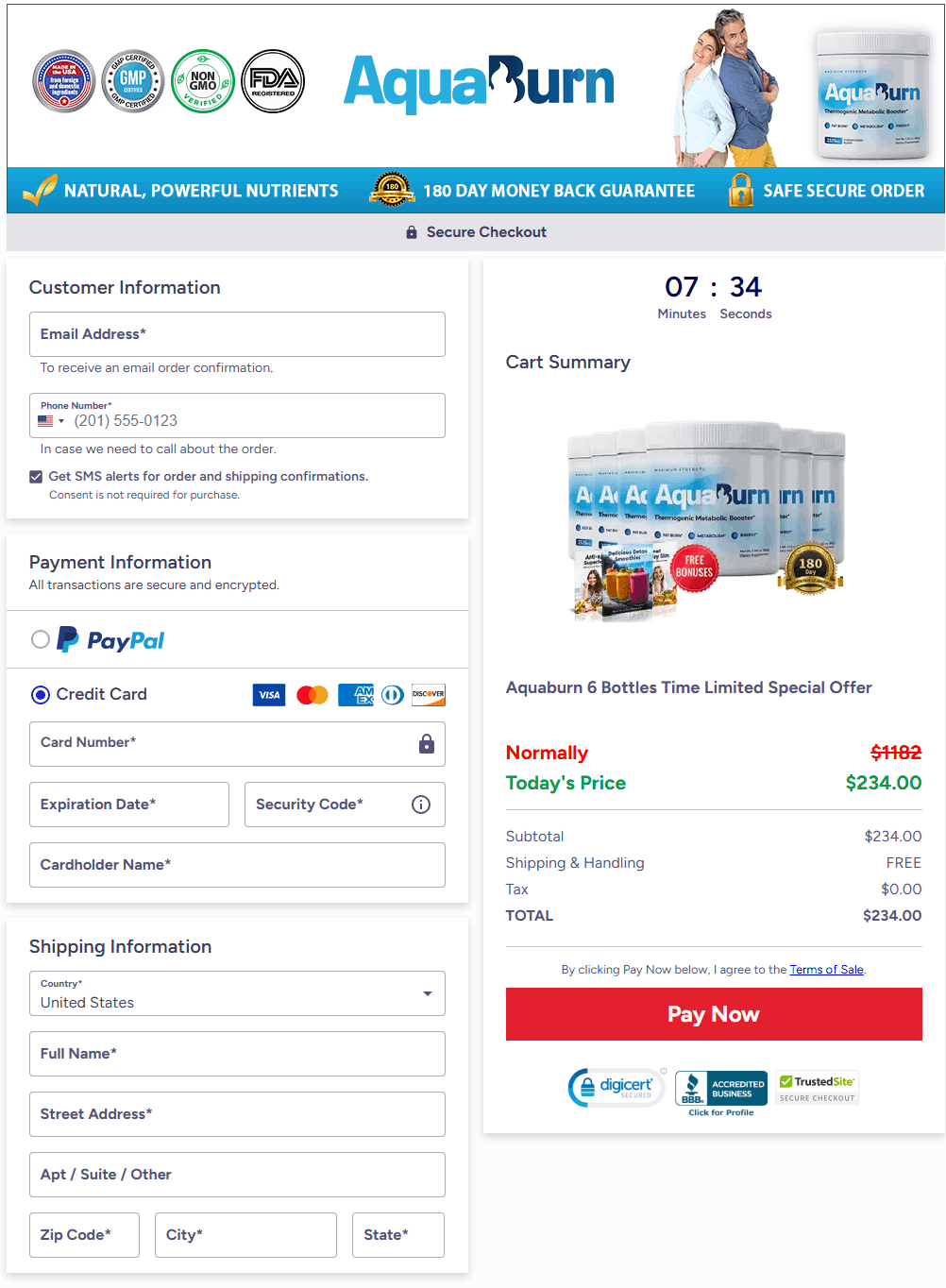 AquaBurn Buy Checkout Page